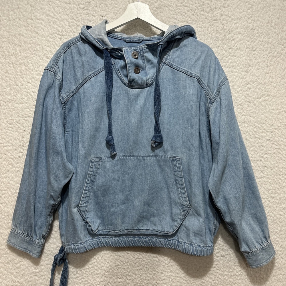 American Eagle Denim‎ Women's Size S Chambray Hoodie Pullover Drawstring Y2K